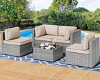 Shintenchi 5 Pieces Outdoor Patio Furniture Sets, Patio Sectional Sofa Couch, Gray PE Wicker Furniture Modular Patio Conversation Sets Patio Sofa with Washable Cushions & Table（Khaki）