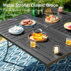 PHI VILLA Large Outdoor Square Dining Table for 8, 60" Metal Steel Slat Table with Umbrella Hole, Weather-Resistant Dining Fruniture for Patio, Deck, Backyard, Porch - Black