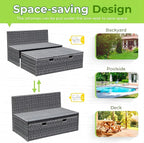 Greesum Outdoor Daybed Set Multifunctional Wicker Lounge Bed Furniture with Two Side Tables, Cushions, Storage Bench for Porch Lawn Patio Beach, OneSize, Gray
