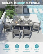 Ciokea HDPE Outdoor Dining Set, 7-Piece Patio Table and Chairs Set with Umbrella Hole, All-Weather Patio Dining Sets for 6, Durable Patio Furniture for Backyard, Garden, Lawn & Poolside, Grey