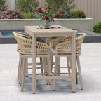 PURPLE LEAF Outdoor Rattan 24" Counter Height Bar Stools Chair Set of 2, Modern Upholstered Patio Bar Stool with Backrest for Indoor and Outdoor, Kitchen Island, Champagne