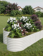 2 Pcs Raised Garden Beds Outdoor 8x2x2 ft - Galvanized Steel Planter Box for Vegetables, Flowers, Rust-Resistant Garden Box, Easy Assembly Raised Beds, Durable Planters for Outdoor Plants, Beige
