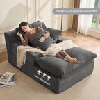 63" Chaise Lounge Chair Indoor, Set of Convertible Sleeper Sofa Couch with Throw Pillows & Side Pockets, Corduroy Upholstered Oversized Sofa Bed with Armrests for Living Room Bedroom, Grey