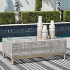 Signature Design by Ashley Seton Creek Casual Resin Wicker Outdoor Coffee Table with Tempered Glass Tabletop, Light Gray & Light Brown