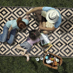 SAND MINE Waterproof Outdoor Rug 5x8 ft, Plastic Reversible Rug, Modern Area Rug, Large Floor Mat for Outdoors, RV, Patio, Backyard, Deck, Picnic, Beach, Camping, Black & Beige