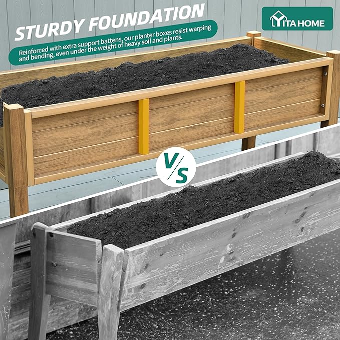 YITAHOME Raised Garden Bed HDPE, 47x18x31In Poly-Wood Weather-Resistant Raised Flower Bed, Elevated Planter Box with Lockable Wheels for Vegetables, Brown
