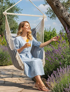Chihee Hammock Chair Hanging Swing Max 500 Lbs 2 Cushions Included Metal Spreader Bar with Anti-Slip Grooves Portable Hanging Chair Side Pocket Large Macrame Bohemian Chair Indoor Outdoor