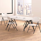 Amazon Basics Foldable Portable Comfortable Sturdy Folding Plastic Chair, 350-Pound Capacity, White, 4-Pack