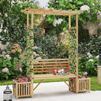 Giantex Outdoor Bench with Garden Arbor & 2 Planter Boxes, Wooden Trellis for Climbing Plants & Vines, Outside Pergola for 2-People Seating, Decoration for Porch, Patio, Yard