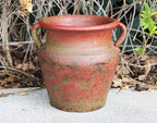 Egyptian Era Designed Earthen Ware Terra-Cotta Vessel/Planter with Looped Handles (Flared Lip Distressed Red Earth)