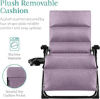 Best Choice Products Oversized Zero Gravity Chair, Folding Outdoor Patio Recliner, XL Anti Gravity Lounger w/Removable Cushion, Cup Holder, Side Tray, 350lb Capacity - Lavender