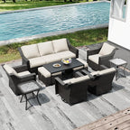 Joyside Wicker Patio Furniture Sets, 10 Pieces Upgraded Large Size Outdoor Furniture with 4 Swivel Rocking Patio Chairs, 3-Seat Sofa, Outdoor Ottoman, Thick Cushions, Wide Armrest, Beige