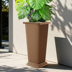 Set of 2 Large Planters for Outdoor Plants 24" Tall Tapered Modern Flower Pots with Drainage Tray for Garden, Patio, Porch (Brown Ribbed)