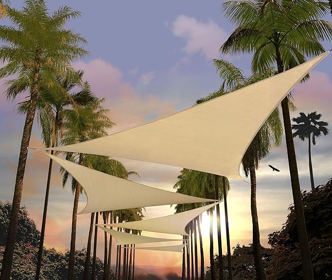 Amgo Custom Size 21' x 21' x 21' Beige Triangle Sun Shade Sail UPF50+ AGTAPRT12, Order to Make Canopy Awning, 95% UV Blockage, Water & Air Permeable, Commercial Standard (We Customize)