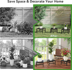 IBUYKE 3 Pack Metal Plant Stand Indoor Outdoor, Heavy Duty Small Flower Pot Stand, Modern Square Plant Shelf Flower Stand for Living Room Patio Balcony Garden, Black TMJ075B-3