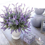 Butterfly Craze Lavender Artificial Flower Stems - UV-Protected Outdoor Artificial Plants - Plastic Flowers for Outdoors - Floral Picks for Weddings & Centerpieces - 4 Pack, 14.5"-16.5"