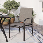 5 Piece Patio Dining Set for 4, 37”x37” Square Table with Umbrella Hole, 4 Metal Brown Chairs, Outdoor Table and Chairs Set for Lawn Backyard and Deck