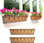 LaLaGreen Outdoor Wall Planters - 2 Pack, 30 Inch Deck Railing Hanging Pot, Over The Rail Window Flower Boxes Black Plant Basket Attach to House with Coco Liner Metal Fence Balcony Patio Porch