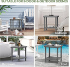 Outdoor Side Table, 2-Tier Small Outdoor Table for Patio, Adirondack Side Tables for Outside or Indoor, Bamboo End Table for Pool, Porch, Weather Resistant Easy Maintenance-Gray