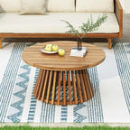 Merax Outdoor Acacia Wood Conversation Set - Patio 3-Seat Loveseat Sofa w/Coushion and Round Coffee Table for Backyard, Lawn, Balcony, Beige +Teak