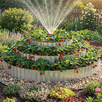 Pyramid Garden Kit, Strawberry garden Planter, 6 ft Diameter Base, Includes 3 Metal Bands, Sprinkler, Gloves, Hose, Plastic Connector for Herbs, Flowers, Ideal Gardening Gift for Yard Patio