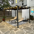 PURPLE LEAF 10' x 13' Aluminum Outdoor Pergola Retractable Pergola with Double Sun Shade Canopy Modern Grape Trellis Metal Pergola with Light for Patios Garden Deck Backyard, Gray