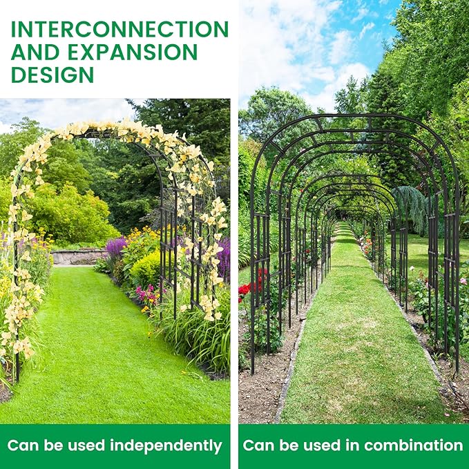 DoCred Garden Arch Trellis for Climbing Plants, 87 Inch Large Garden Trellises Outdoor Metal Plants Support Archway Arbor Tunnel for Vegetables Plant Cucumber Trellis Decoration, Black