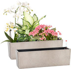 GardenBasix Elongated Self Watering Planter Pots 2-Pack Window Box 5.5 x 16 inch Indoor Home Garden Modern Decorative Pot for All House Plants Flowers Herbs (Coffee,2)