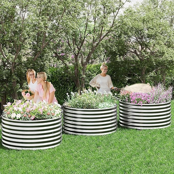 5 Pack 2x2FT Round Corrugated Galvanized Steel Raised Garden Bed Outdoor, Metal Above Ground Garden Bed for Vegetables and Flowers, Raised Beds for Gardening-2x2FTx10Inch
