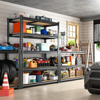 REIBII 2400LBS Storage Shelves 5 Tier Garage Shelving Heavy Duty Adjustable Garage Shelves, Utility Rack Shelf, Shelving Units for Storage Warehouse Pantry Closet, 35.5" W x 11.9" D x 72" H, Black