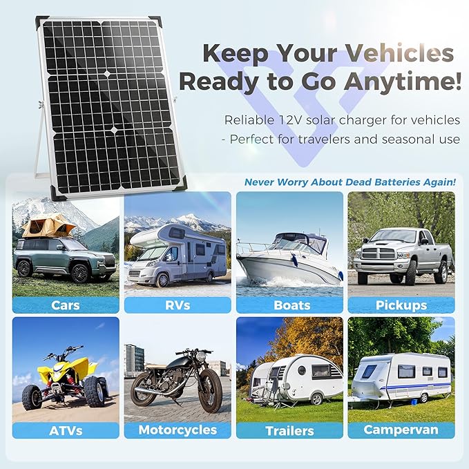 Solar Panels 30W 12V Kit with Charge Controller and Mount Bracket