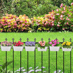 MADHOLLY Railing Planter with Drainage Holes - 6Pcs Sturdy Bucket Pots for Railing Fence, Countryside Style Metal Flower Pots for Herbs Balcony Garden Yard Decor, White
