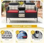 Devoko Outdoor Patio Loveseat Modern Rattan 2-Seat Patio Conversation Set with Cushions & Built-in Coffee Table Porch Furniture for Garden Lawn Backyard (Red)