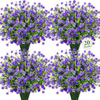 20 Bundles Artificial Flowers for Outdoors Fake Plastic Flowers UV Resistant Realistic Faux Plants Shrubs for Spring Summer Garden Porch Yard Patio Planter Window Box Home Decor, Purple