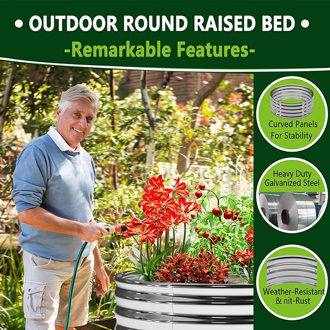 3PCS 3x3x1FT Galvanized Raised Garden Bed Kit,Vegetable Boxes-Round Metal Flower Box,Large Planter Raised Beds Outdoor Garden for Planting,Fruit,Herb-Silver