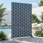 Casaphoria Metal Privacy Screen Outdoor, 72" H x 47" W Freestanding Decorative Privacy Screen for Patio Deck Balcony Garden with Stable Base, Blue-Square