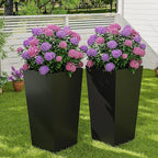 Garvee 30" Tall Planters Set of 2, Outdoor＆Indoor Black Planter Pots, High Front Porch Planter Pots with Drainage Holes＆Water Level Monitor＆Inner Bucket,Black