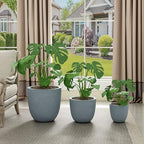 Kante 18",14",10" Dia Concrete Round Planters (Set of 3), Outdoor Indoor Large Planter Pots with Drainage Hole and Rubber Plug for Home Patio Garden, Gray