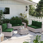 6-Piece Outdoor Patio Furniture Set Wicker Sectional Sofa Set, Patio Conversation Set with Thickened Cushions & Coffee Table for Garden, Backyard, Poolside, Green
