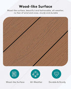 SERWALL HDPE Patio Coffee Table, Rectangle Outdoor Coffee Table, All-Weather Coffee Side Table for Balcony, Poolside, Deck, Garden, Brown