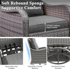2-Seat Modern Patio Furniture Set with Swivel Rocking Chairs, Thick 4″ Cushions, Dual-Strand Wicker Rattan, Rust-Resistant Steel Frame – Outdoor Conversation & Modular Sectional,Black