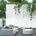Freestanding Decorative Fence Panel, White Louvered Metal, 72 x 47 Inch