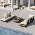 homary 6 Piece Aluminum & Teak Outdoor Sofa Set, Patio Sofa Seat L-Shaped Outdoor Sectional Sofa Set with Adjustable Backrests, Waterproof, Fade Resistant Cushions Ideal for Patios & Balconies,Beige