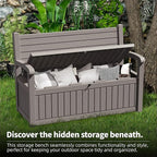 80 Gallon Outdoor Storage Bench Deck Box Waterproof Lockable,Outdoor Storage Furniture for Patio,Garden and Porch,Tools and Cushions（Grey Stripe）