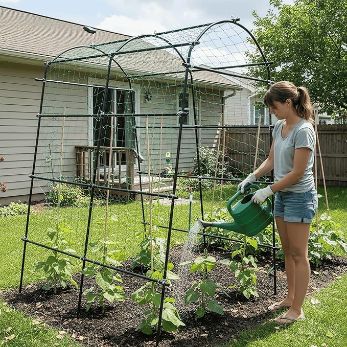 7ft Garden Arch Trellis for Climbing Plants Outdoor-Heavy Duty Metal Cucumber Trellis for Raised Beds- Tall Steel Vegetable Arbor with Strong Bolt Assembly & Outdoor-Ready Stakes