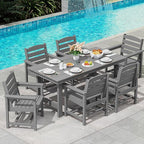 SERWALL Patio Dining Table and Bench Set for 6, Gray
