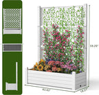 EasyUp Raised Garden Bed with Trellis for Climbing Plants, Outdoor Herb Planter Box with Drainage Plug & Water Gauge, Durable Resin for Patio, Balcony, Yard, Dust-Proof Garden Planter