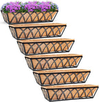6pcs 24 Inch Window Deck with Coco Liner, 24" Window Boxes Horse Trough with Coconut Coir Liner, Metal Hanging Flower Planter Window Basket Deck Railing Planter Boxes for Outdoor Indoor Lawn