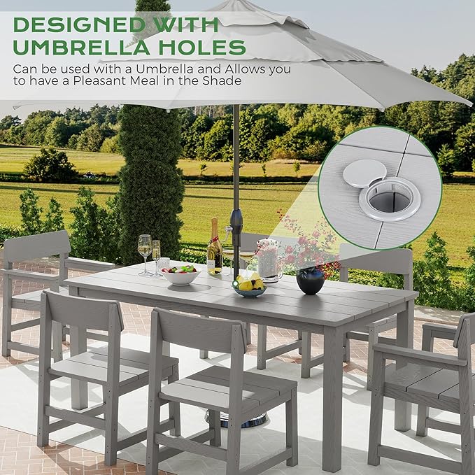 12-Piece HIPS Patio Dining Set for 10 Person Outdoor Dining Sets with Umbrella Hole Tables and Chairs Furniture Set All Weather Proof for Garden, Backyard, Poolside