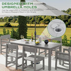9 Piece Patio Dining Sets for 8 HIPS Outdoor Dining Table Set with Umbrella Hole Table and 8 Chairs Furniture for Backyard Poolside Garden, Grey